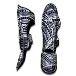 Blue Maori Polynesian Tattoo Print Muay Thai Shin Guard