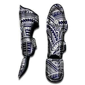 Blue Maori Polynesian Tattoo Print Muay Thai Shin Guard