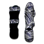 Blue Maori Polynesian Tattoo Print Muay Thai Shin Guard