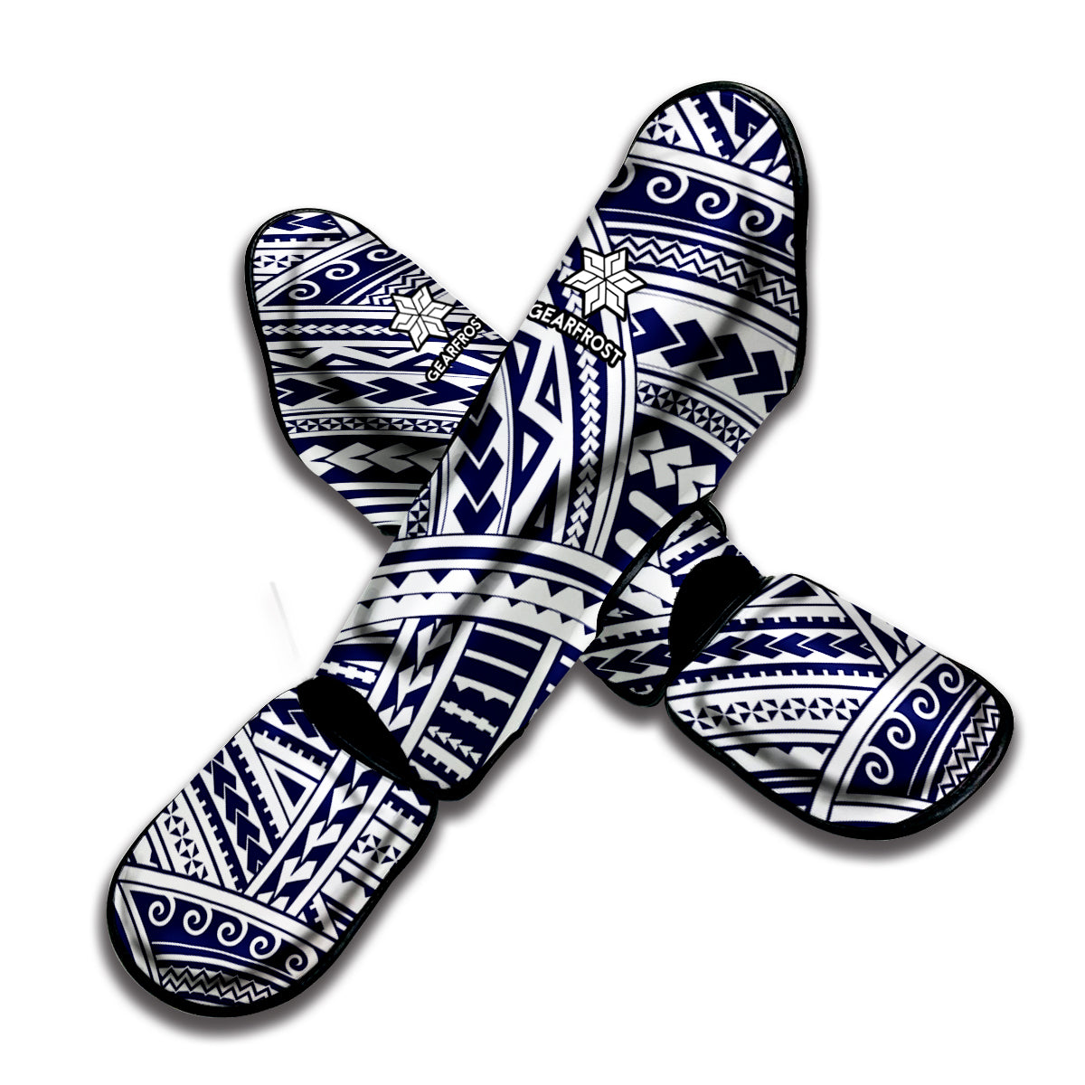 Blue Maori Polynesian Tattoo Print Muay Thai Shin Guard