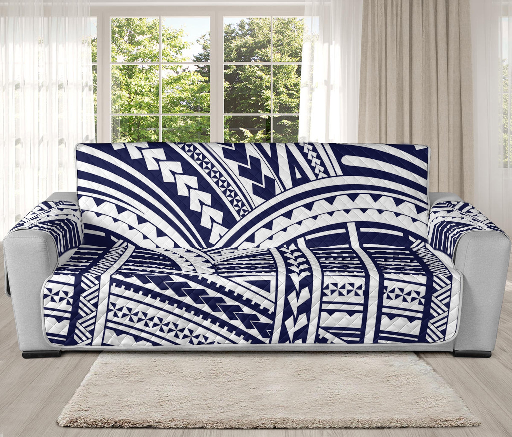 Blue Maori Polynesian Tattoo Print Oversized Sofa Protector