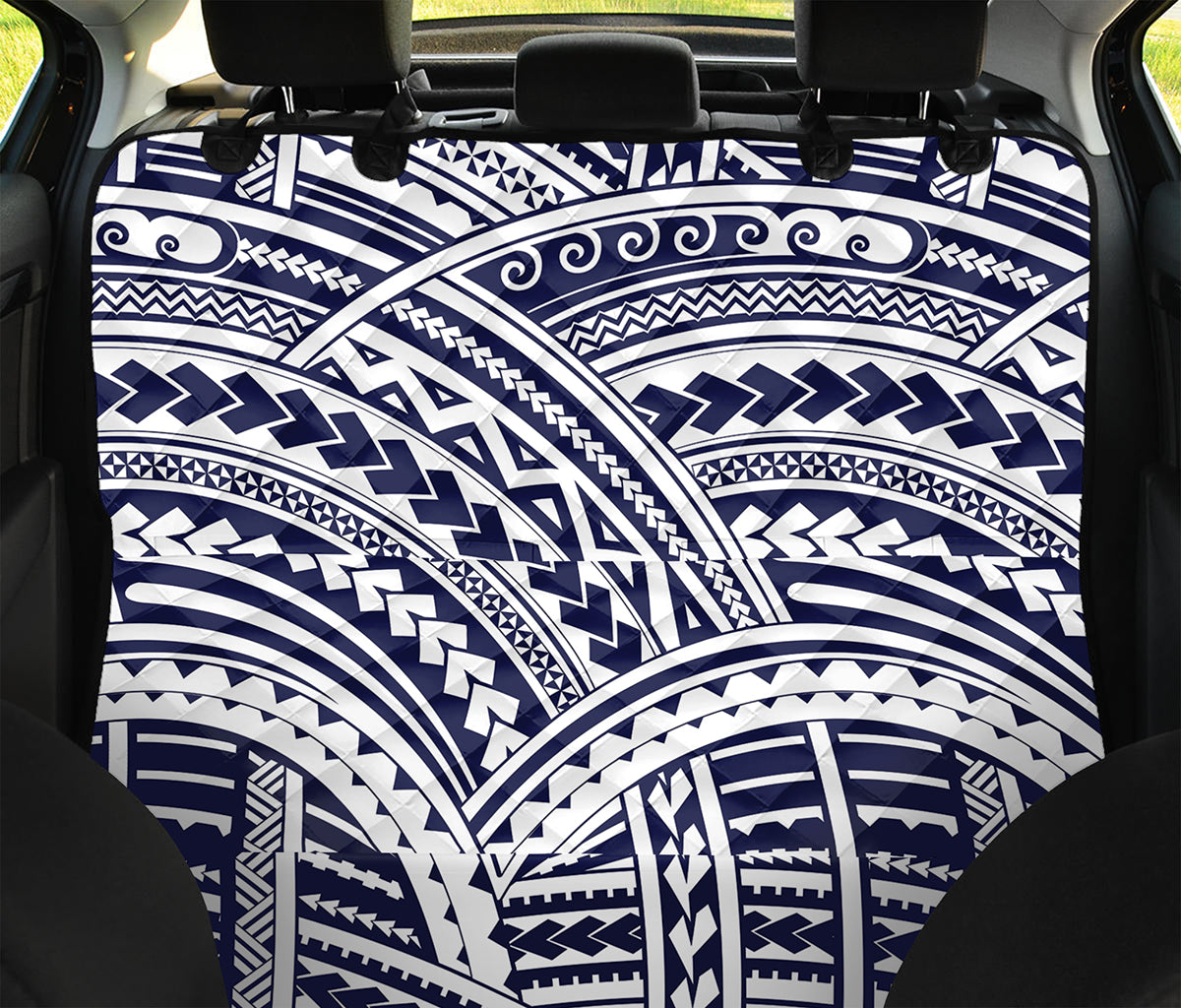 Blue Maori Polynesian Tattoo Print Pet Car Back Seat Cover