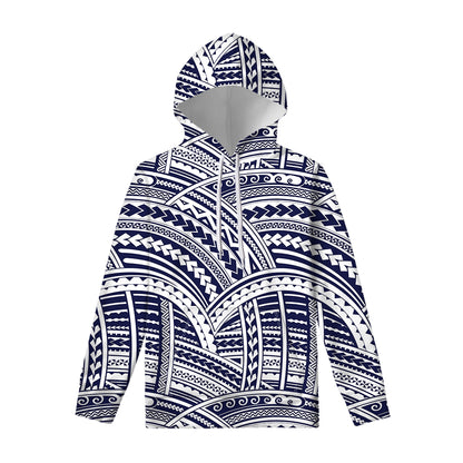Blue Maori Polynesian Tattoo Print Pullover Hoodie