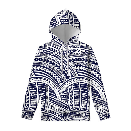 Blue Maori Polynesian Tattoo Print Pullover Hoodie