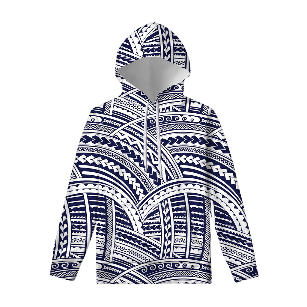 Blue Maori Polynesian Tattoo Print Pullover Hoodie