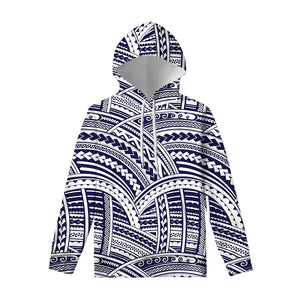 Blue Maori Polynesian Tattoo Print Pullover Hoodie