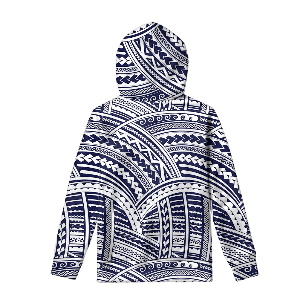 Blue Maori Polynesian Tattoo Print Pullover Hoodie