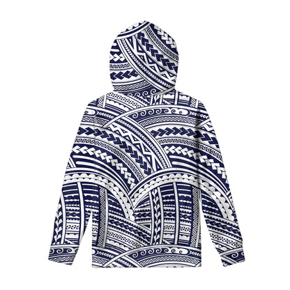 Blue Maori Polynesian Tattoo Print Pullover Hoodie