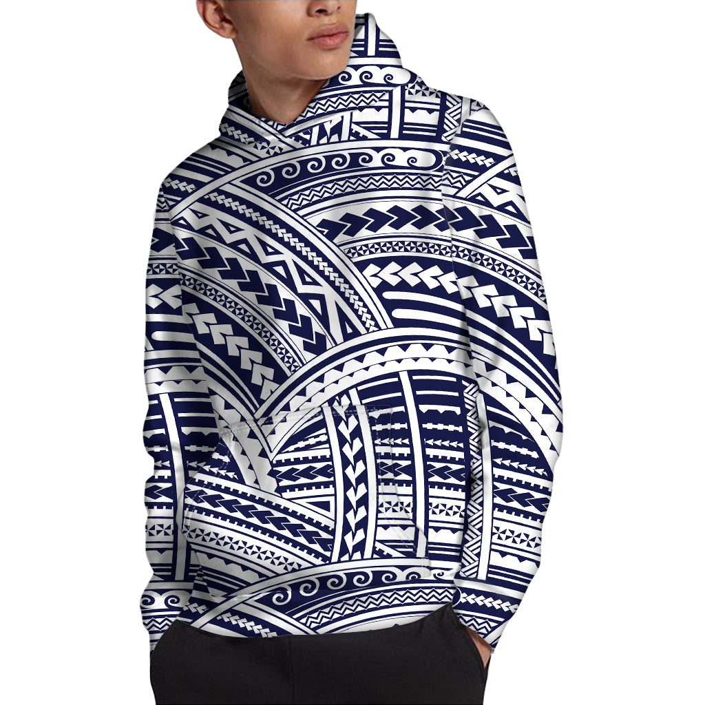 Blue Maori Polynesian Tattoo Print Pullover Hoodie