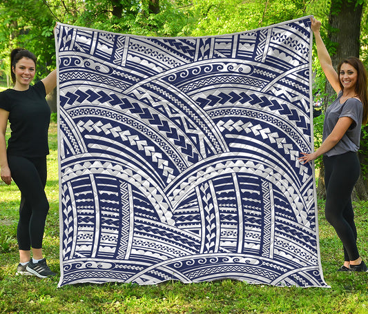 Blue Maori Polynesian Tattoo Print Quilt