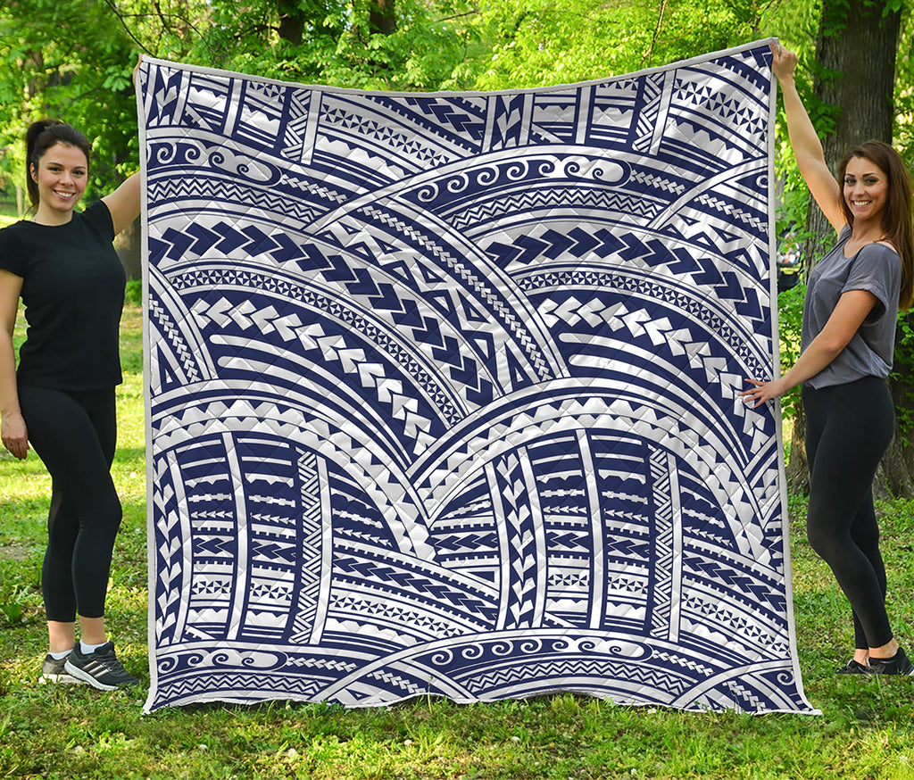 Blue Maori Polynesian Tattoo Print Quilt