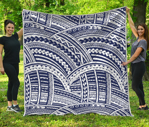 Blue Maori Polynesian Tattoo Print Quilt