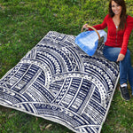 Blue Maori Polynesian Tattoo Print Quilt