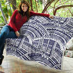 Blue Maori Polynesian Tattoo Print Quilt