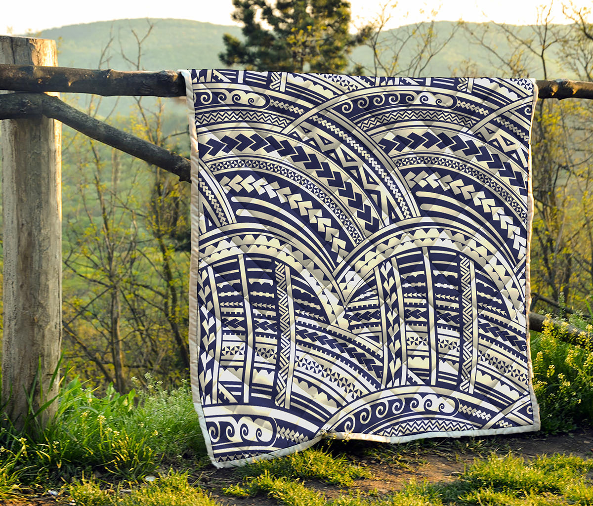 Blue Maori Polynesian Tattoo Print Quilt