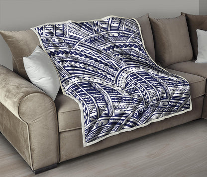 Blue Maori Polynesian Tattoo Print Quilt