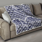 Blue Maori Polynesian Tattoo Print Quilt