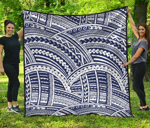 Blue Maori Polynesian Tattoo Print Quilt