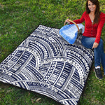 Blue Maori Polynesian Tattoo Print Quilt