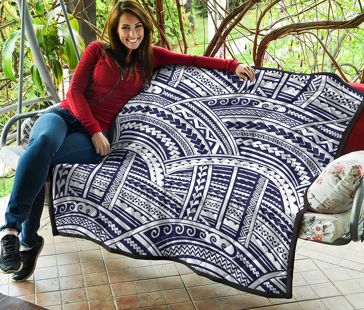 Blue Maori Polynesian Tattoo Print Quilt