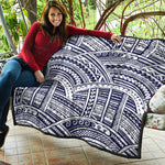 Blue Maori Polynesian Tattoo Print Quilt