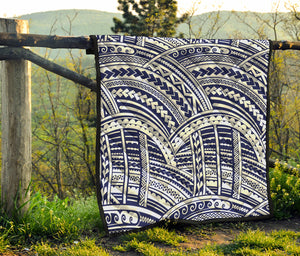 Blue Maori Polynesian Tattoo Print Quilt