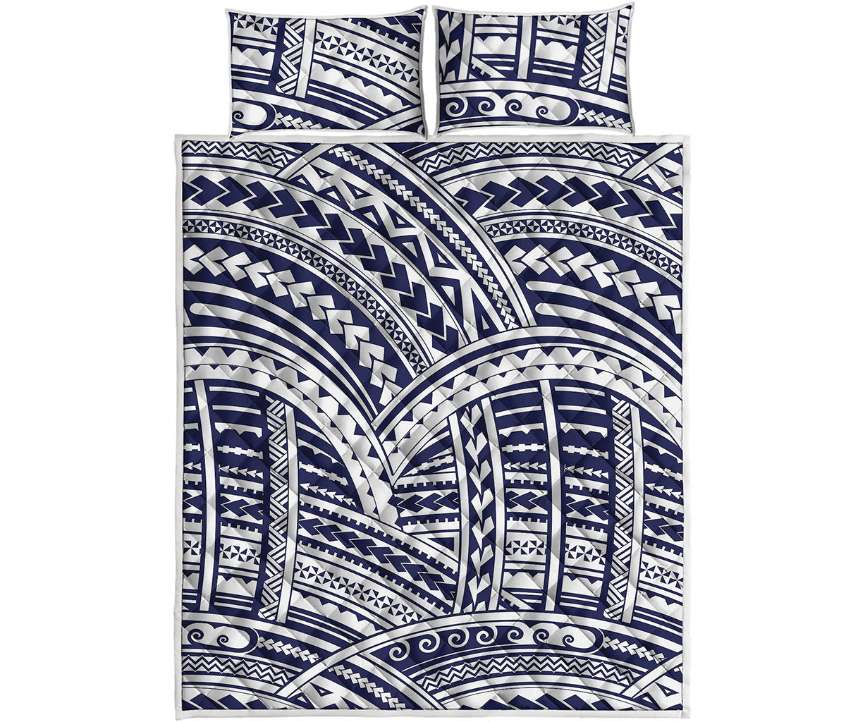 Blue Maori Polynesian Tattoo Print Quilt Bed Set