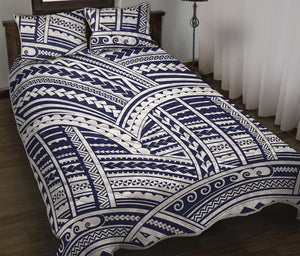 Blue Maori Polynesian Tattoo Print Quilt Bed Set