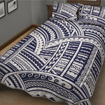 Blue Maori Polynesian Tattoo Print Quilt Bed Set