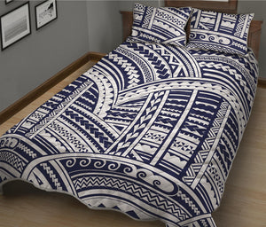 Blue Maori Polynesian Tattoo Print Quilt Bed Set