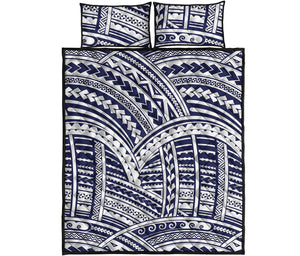 Blue Maori Polynesian Tattoo Print Quilt Bed Set