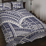 Blue Maori Polynesian Tattoo Print Quilt Bed Set