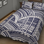 Blue Maori Polynesian Tattoo Print Quilt Bed Set