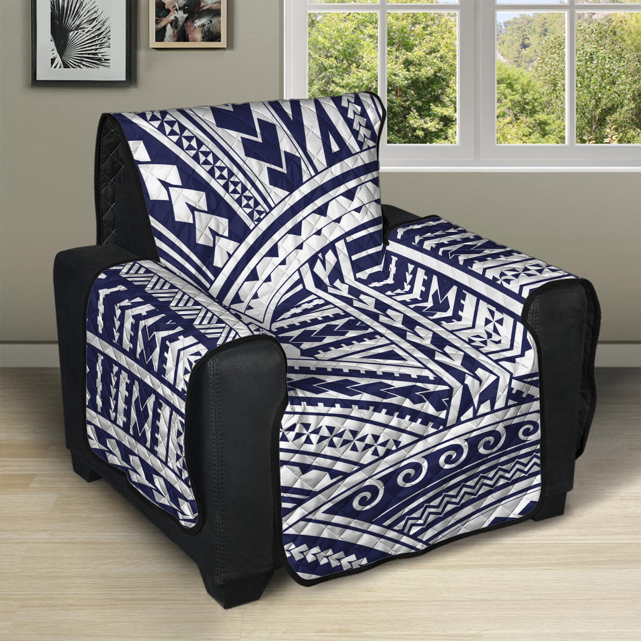 Blue Maori Polynesian Tattoo Print Recliner Protector