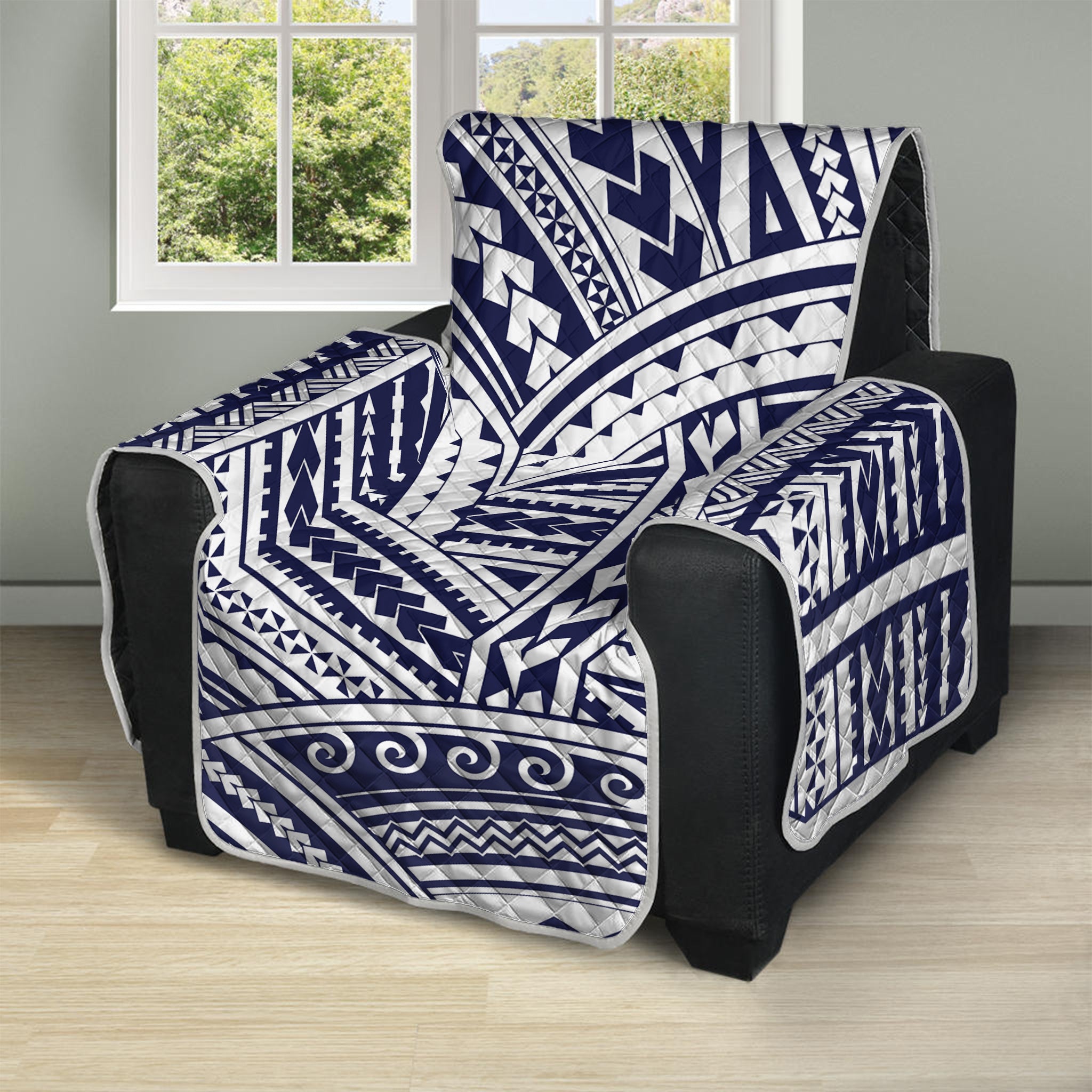 Blue Maori Polynesian Tattoo Print Recliner Protector