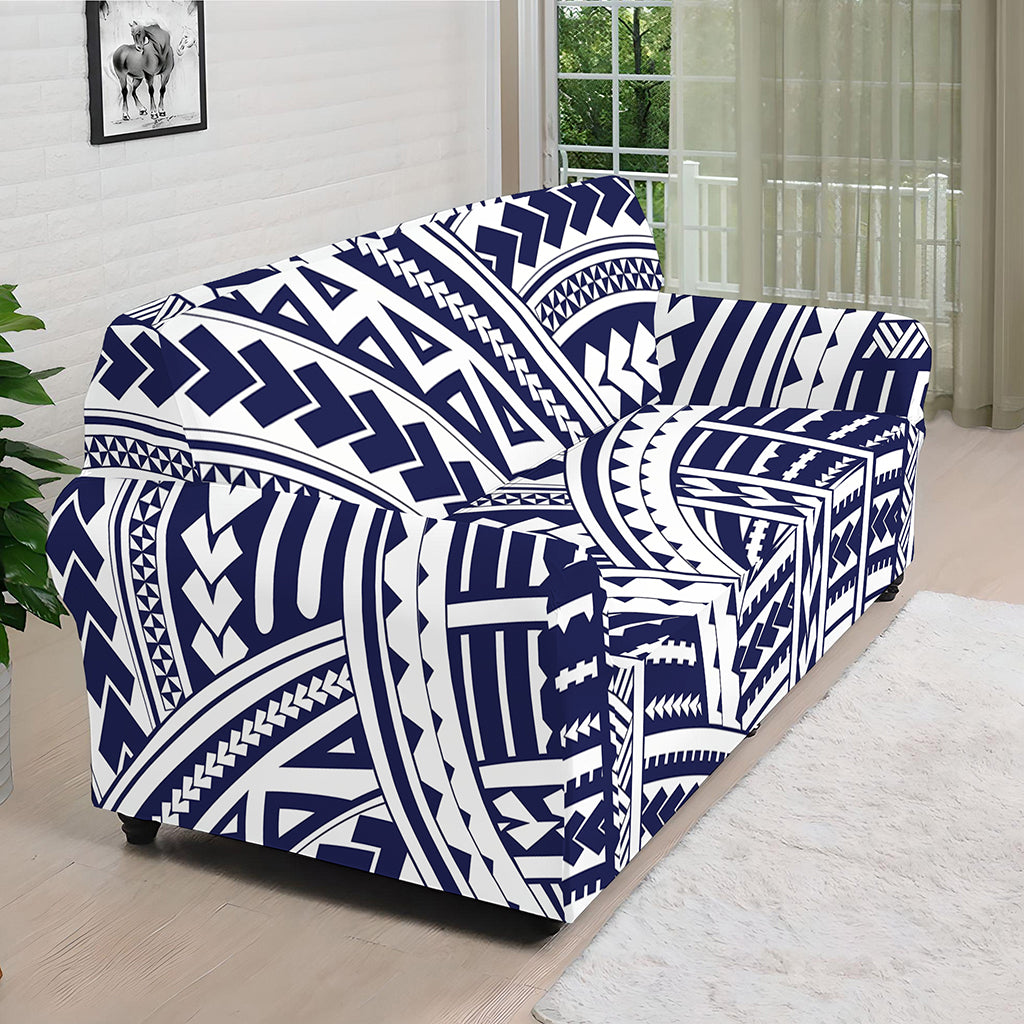 Blue Maori Polynesian Tattoo Print Sofa Cover