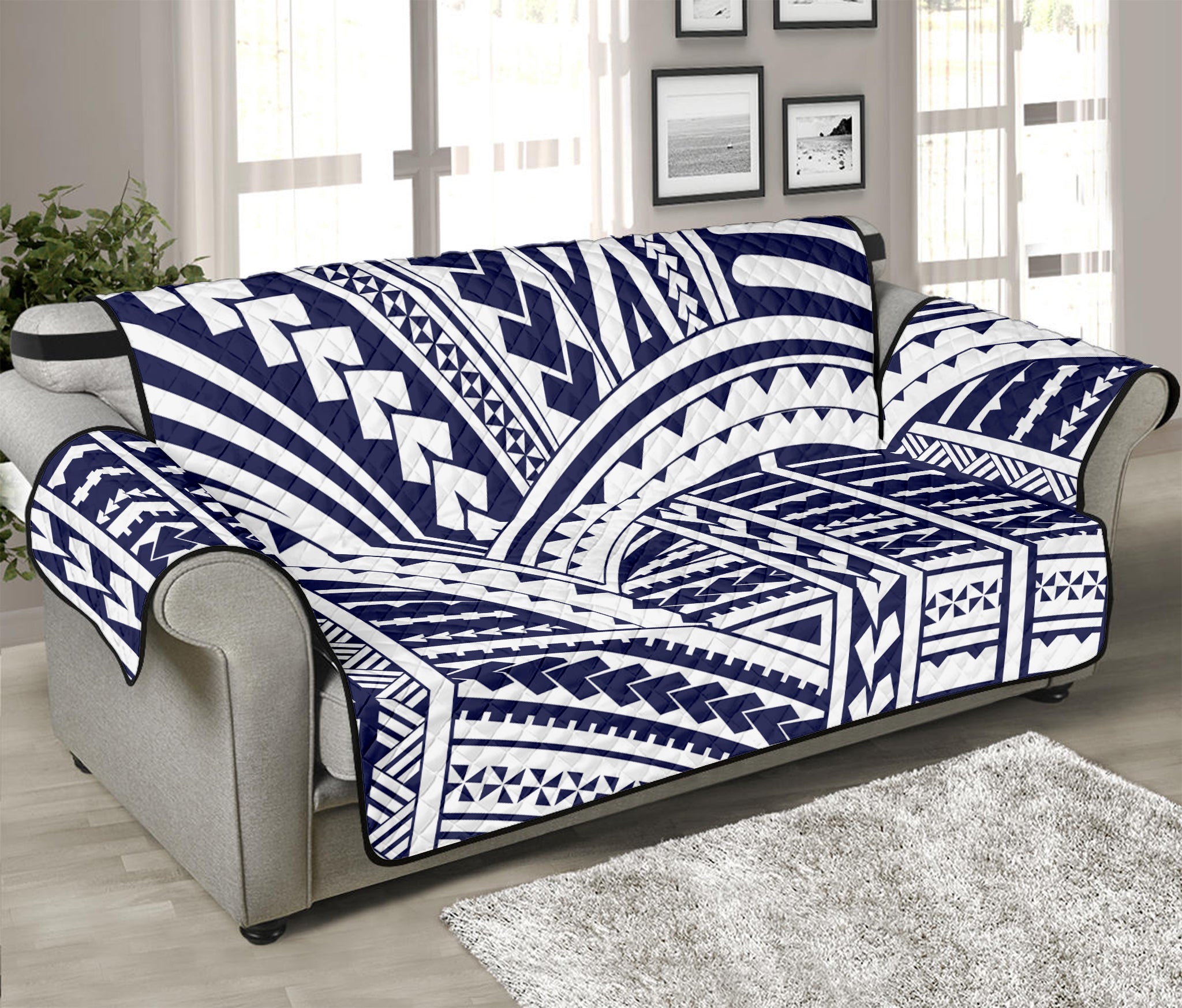 Blue Maori Polynesian Tattoo Print Sofa Protector