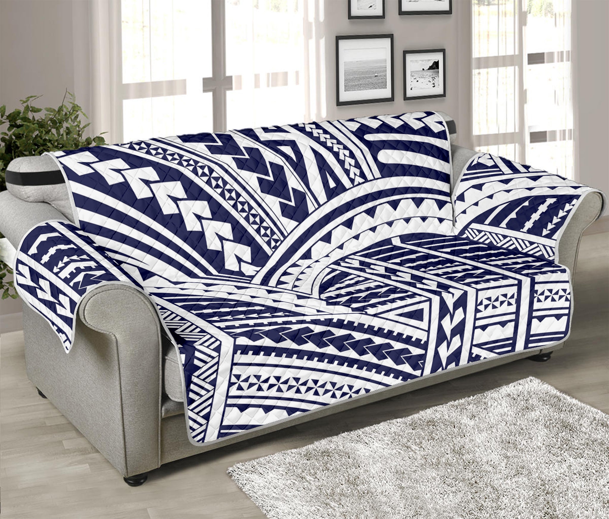 Blue Maori Polynesian Tattoo Print Sofa Protector