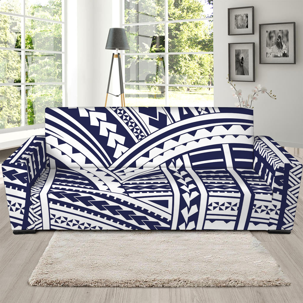 Blue Maori Polynesian Tattoo Print Sofa Slipcover