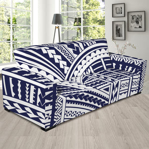 Blue Maori Polynesian Tattoo Print Sofa Slipcover