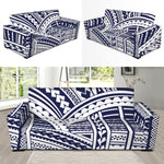 Blue Maori Polynesian Tattoo Print Sofa Slipcover