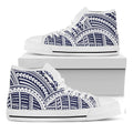 Blue Maori Polynesian Tattoo Print White High Top Sneakers