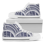 Blue Maori Polynesian Tattoo Print White High Top Shoes