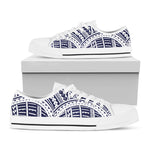 Blue Maori Polynesian Tattoo Print White Low Top Shoes