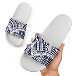 Blue Maori Polynesian Tattoo Print White Slide Sandals