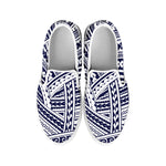 Blue Maori Polynesian Tattoo Print White Slip On Shoes