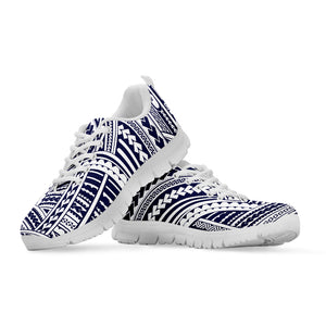 Blue Maori Polynesian Tattoo Print White Sneakers