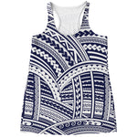 Blue Maori Polynesian Tattoo Print Women's Racerback Tank Top