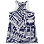 Blue Maori Polynesian Tattoo Print Women's Racerback Tank Top