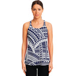 Blue Maori Polynesian Tattoo Print Women's Racerback Tank Top